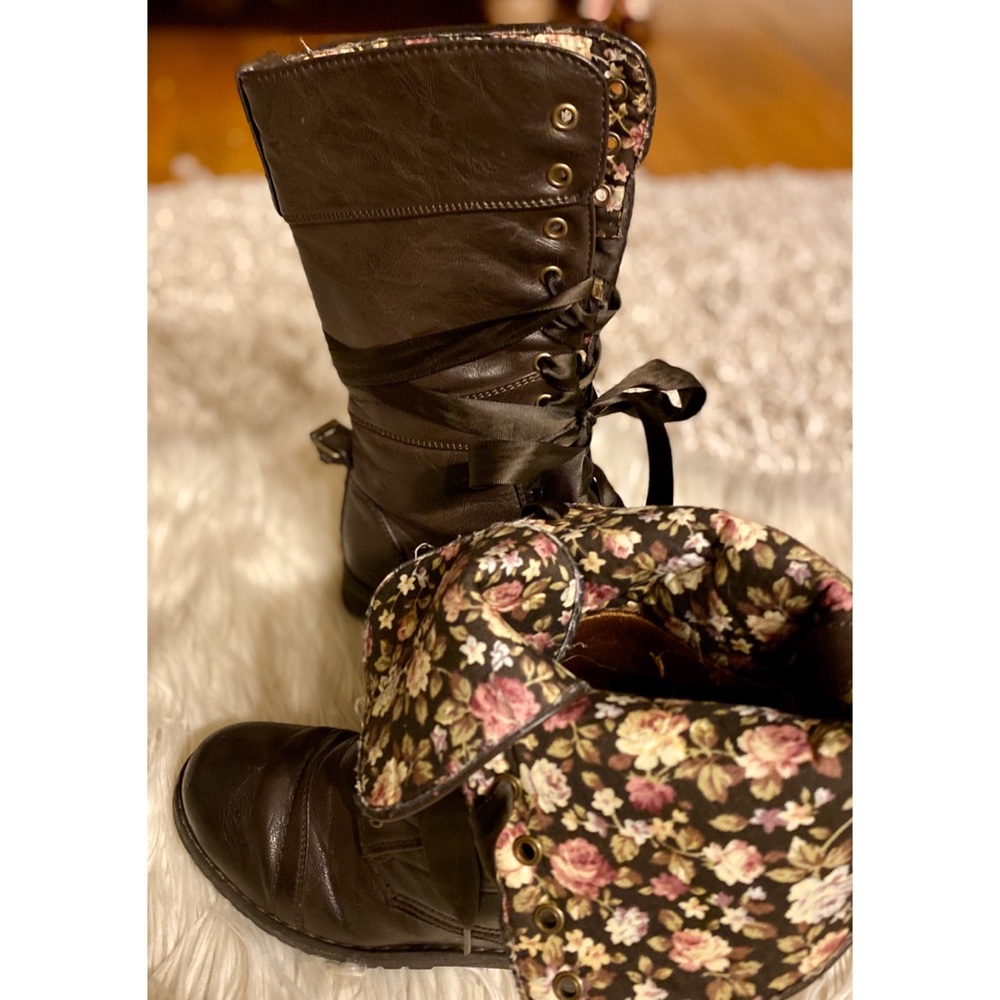 Floral combat boots